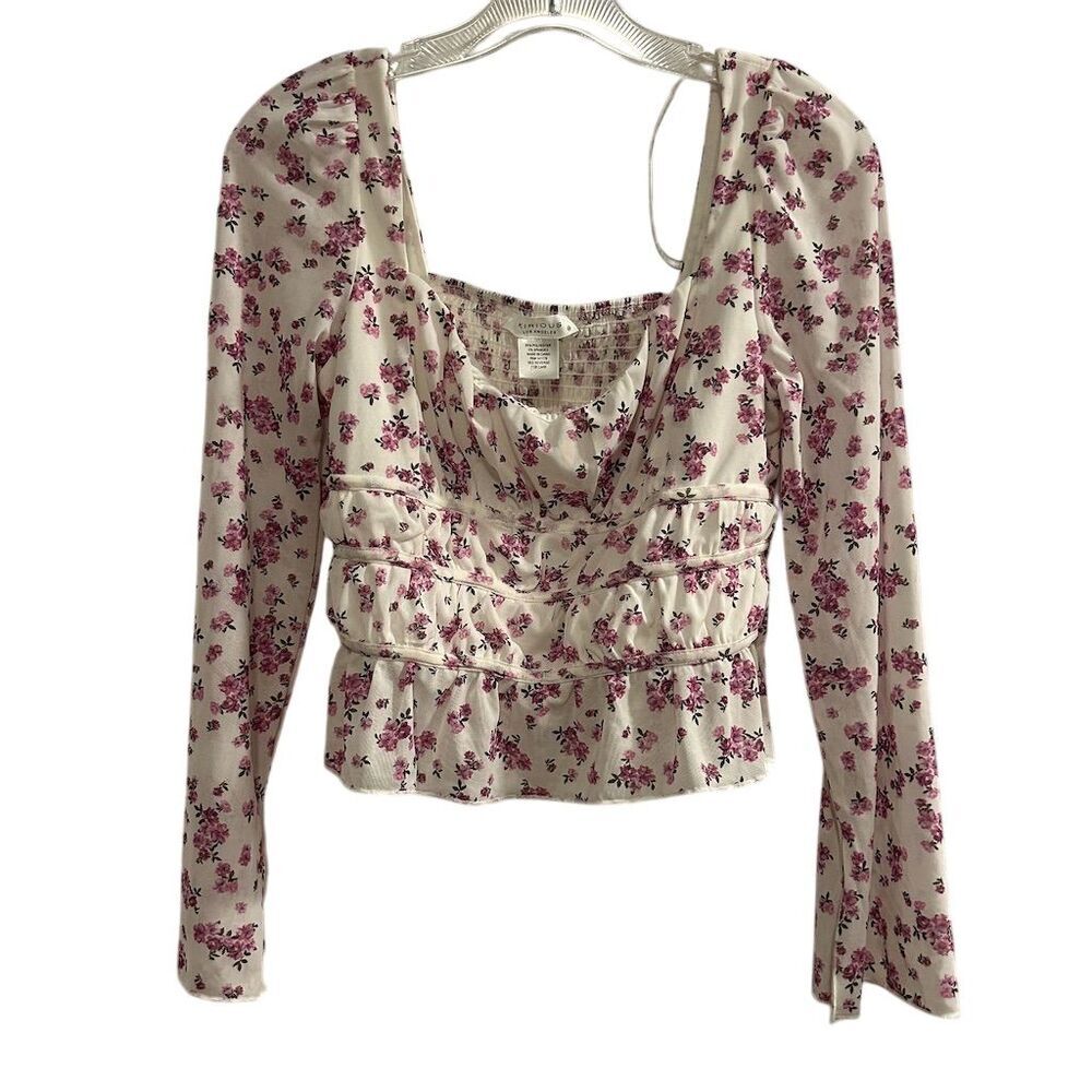 Kirious Women's Floral Smocked Long‎ Sleeve Blouse Size M Multicolor